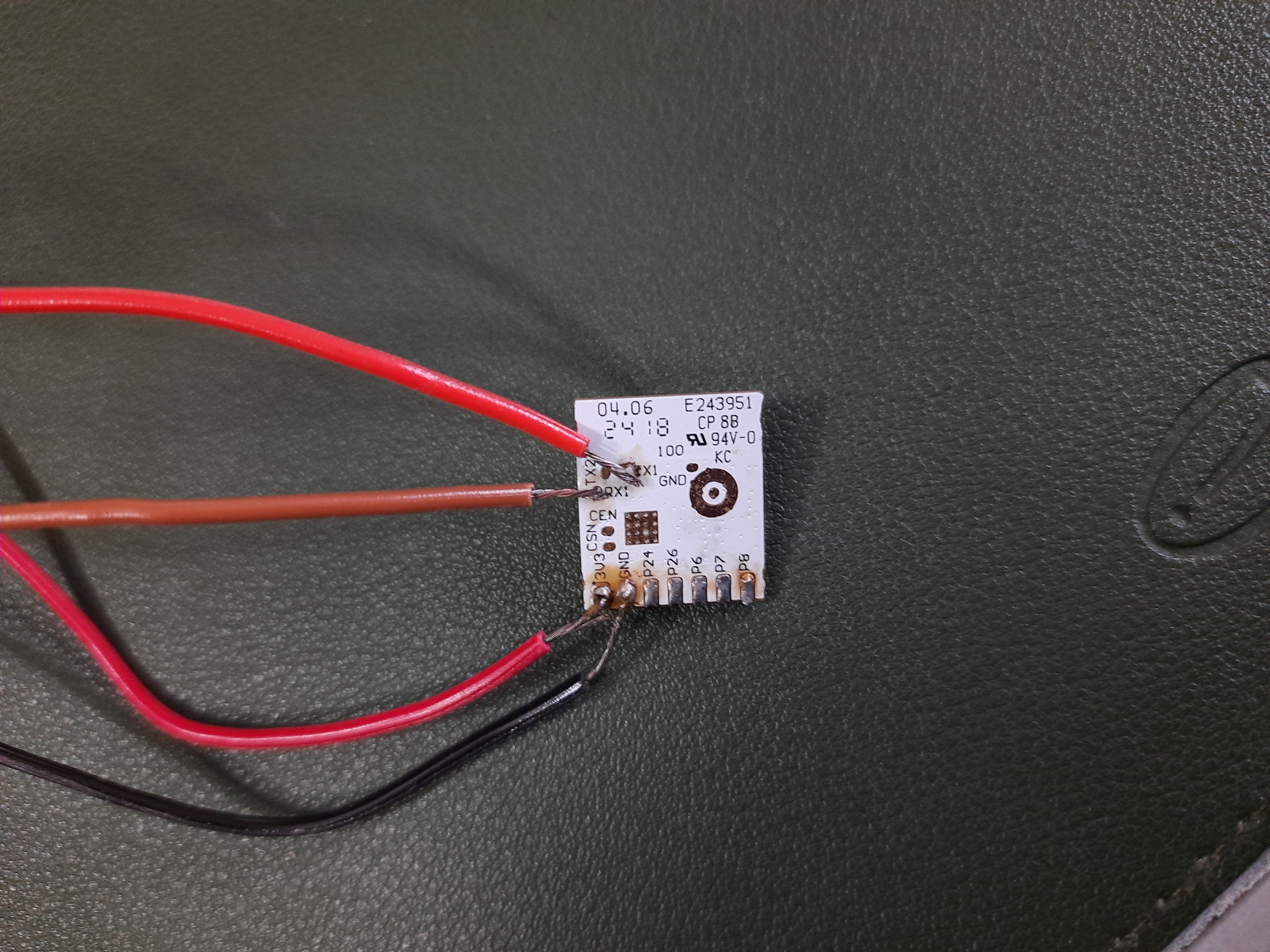 Wired for serial flashing, 3v3, GND, RX, TX connected serial flashing prep